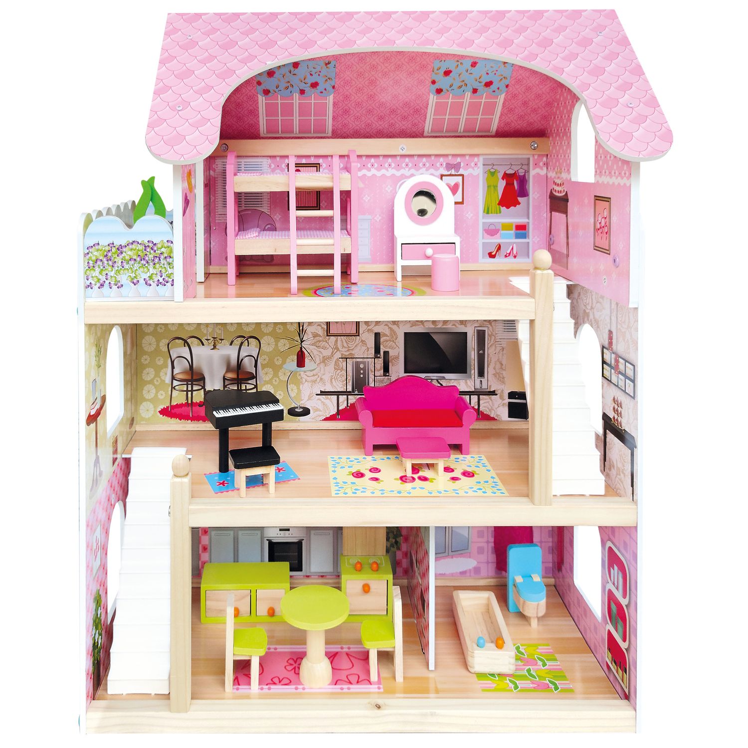 Bino & Mertens - Puppenhaus, mit Balkon, 15 tlg. Bino & Mertens - Puppenhaus, mit Balkon, 15 tlg.